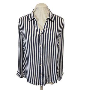 Alexander Jordan Blue & White Striped Button-Down Rayon Blouse Size L